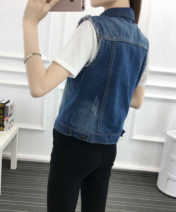 Áo khoác phân bón cộng với phụ nữ XL Mặc ngắn mặc mỏng mỏng không tay áo khoác denim áo khoác jean nữ