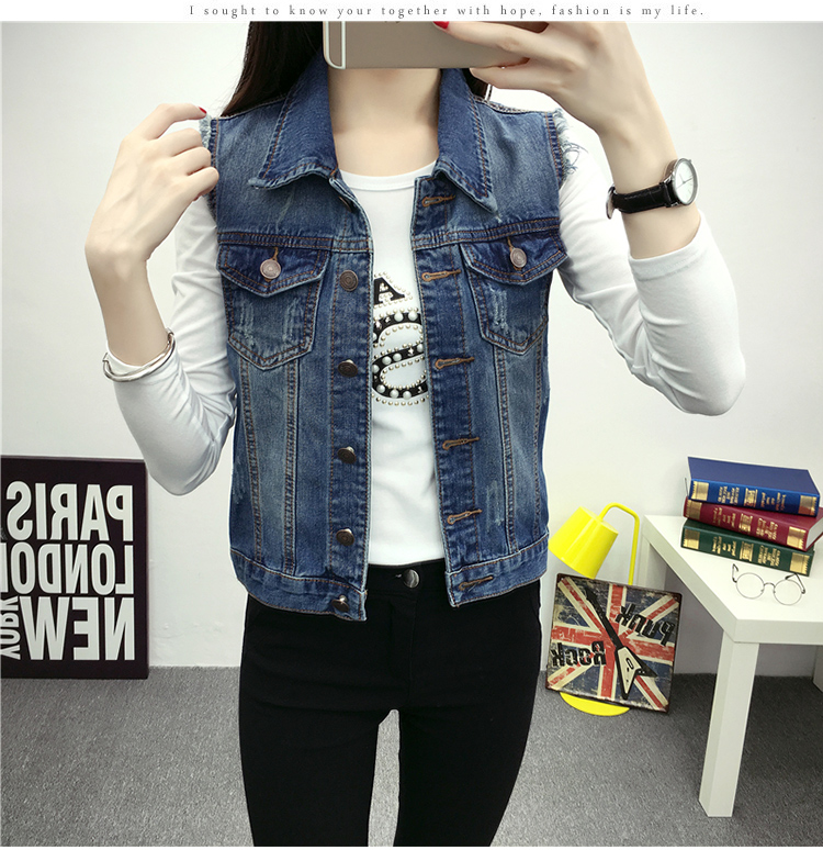 2018 xuân hè mới Quần áo nữ Hàn Quốc size lớn denim hoang dã vest vest ngắn triều áo khoác da lộn nữ