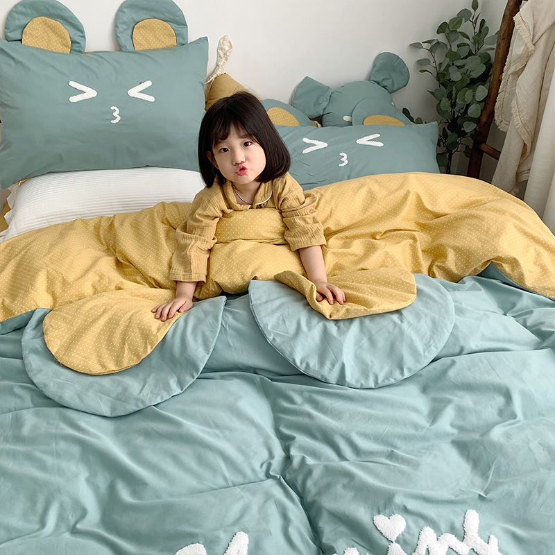 Mo Mo Bear children's bedding three-piece cute girl girl heart 100% cotton four-piece cotton sheets