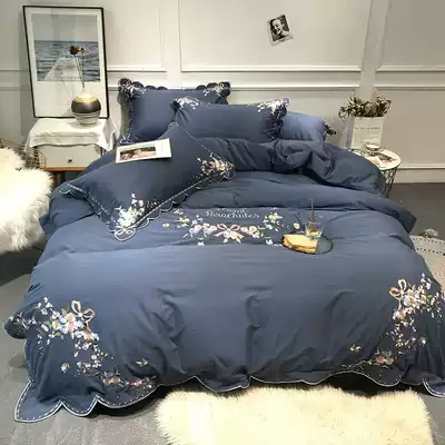 60 tribute satin long-staple cotton polished cotton four-piece 100 cotton padded European sheets quilt cover bedding 4