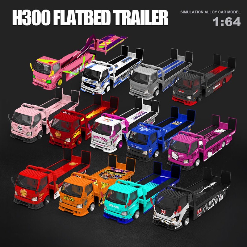 Cc 1:64 Hino H300 Flatbed Transport Trailer Large Collection, Hua Gu Long, Pink Pig Iron Lady Alloy Car Model