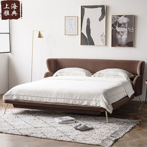 Nordic custom light luxury modern minimalist velvet soft bag sofa surrounds the master bedroom double fabric bed small apartment