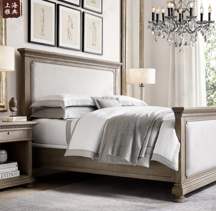 American-style solid wood bed bedroom retro simple French oak solid wood soft package 1 8m double wedding bed small apartment