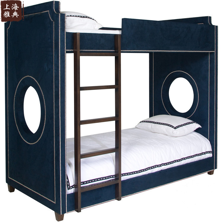 American-style simple fabric upper and lower bunk children's bed Nordic light luxury modern boys and girls double-layer guardrail high and low bed