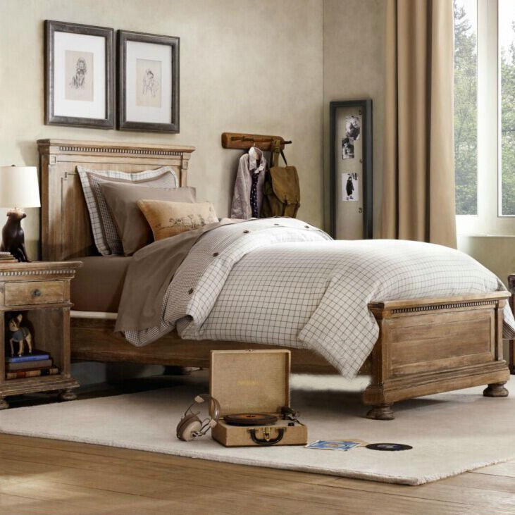 American oak children's bed French style retro - style old single bed solid wooden template room 1 2 m ivory white bed