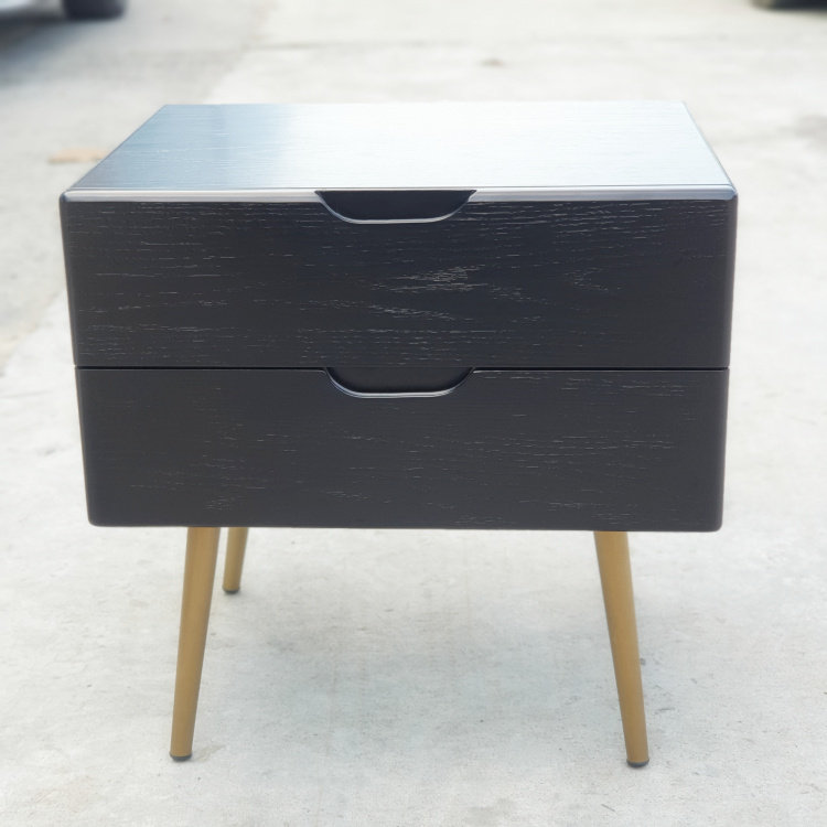 Special offer Nordic solid wood furniture oak double-drawn bedside table retro black American simple modern storage side cabinet