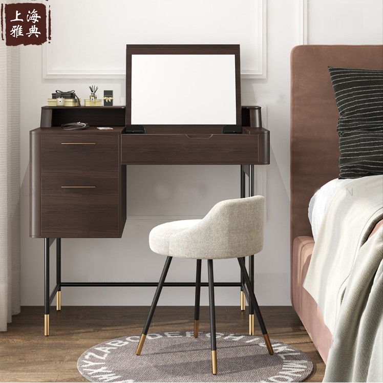 Medieval industrial style solid wood metal mirror storage dressing table makeup table Nordic simple modern light luxury dressing stool