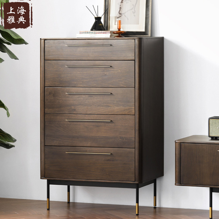 Nordic modern minimalist light luxury medieval industrial style solid wood metal chest of drawers drawer vertical cabinet storage inner wardrobe