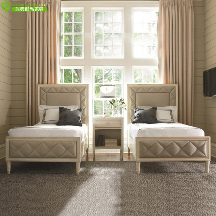 American country single bed postmodern European solid wood bed neoclassical single bed soft bag fabric children's bed