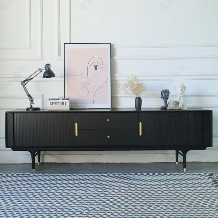 Nordic Minimalist Modern Day Style Medieval Industrial Wind American Solid Wood Light Lavish Metal Double Pumping TV Cabinet Living-room Small House-Taobao