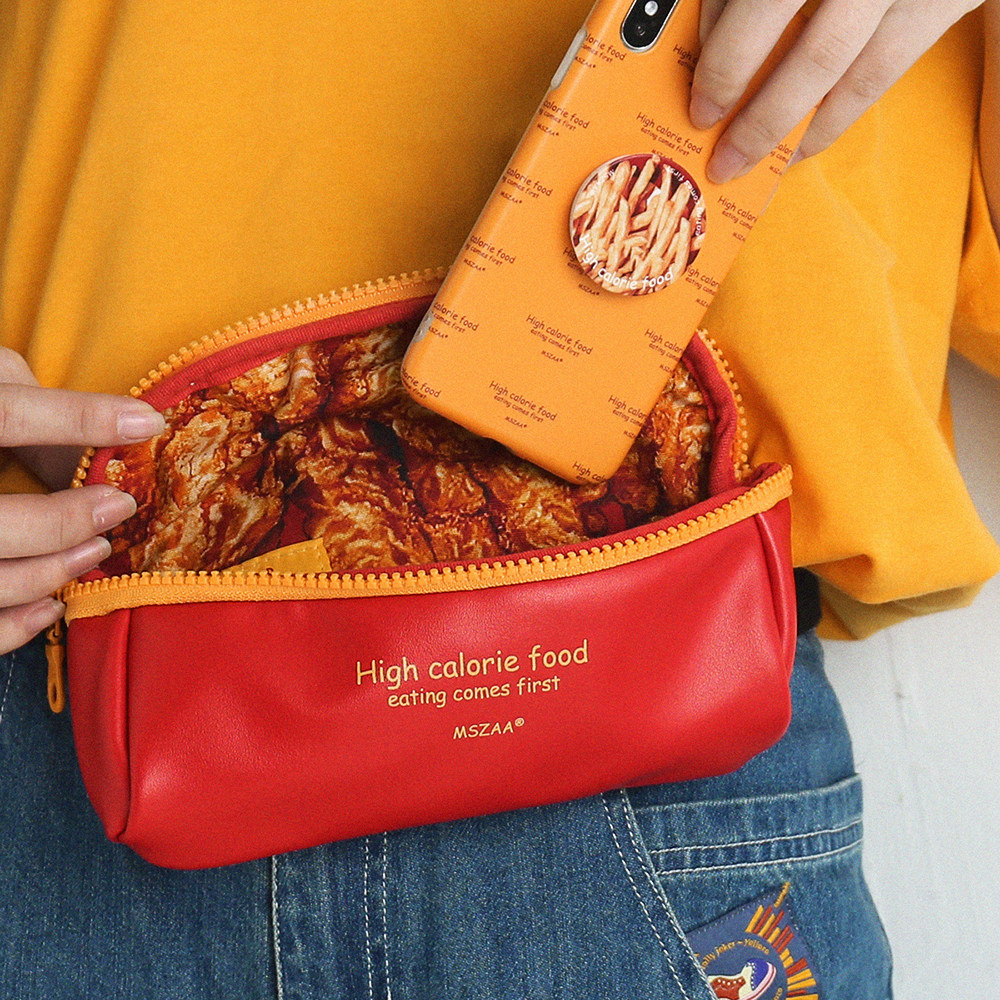 Miscellaneous, original high calorie food pen bag personality to blame PU leather big capacity creative fried chicken fries stationery bag