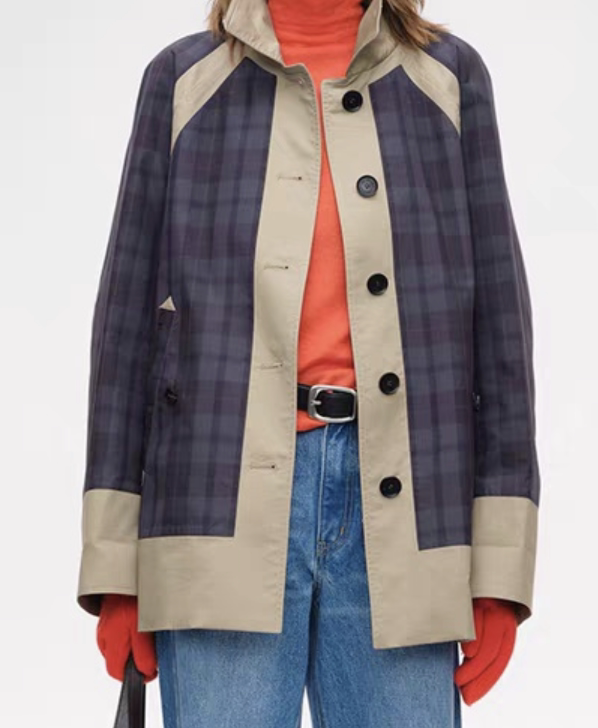 XS 9837-98 New Plaid Patchwork Short Windbreaker