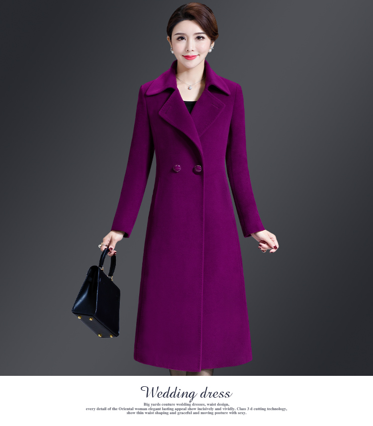 Các bà mẹ trung niên và già mặc áo khoác cashmere của phụ nữ, phụ nữ không có hai mặt, phần dài của áo len mùa thu và mùa đông trên đầu gối - Áo len lót đôi áo khoác phao nữ