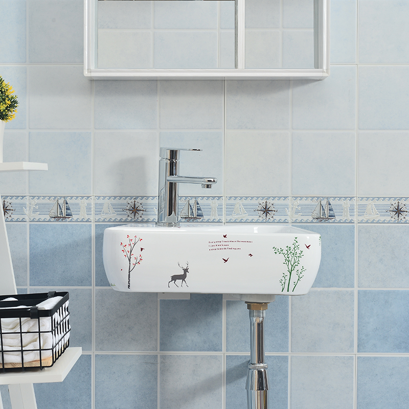 Wall-mounted Washbasin Balcony small family terrace Rectangular Mini Makeup Room Wall Corner Basin Ceramic Washbasin