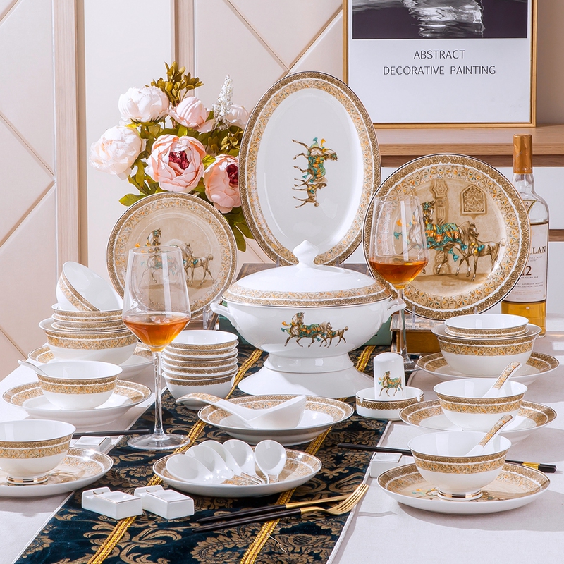 Jingdezhen Ceramic Dishes Set Hermès Retro Accessible Luxury European Household Tableware Microwave Oven Special
