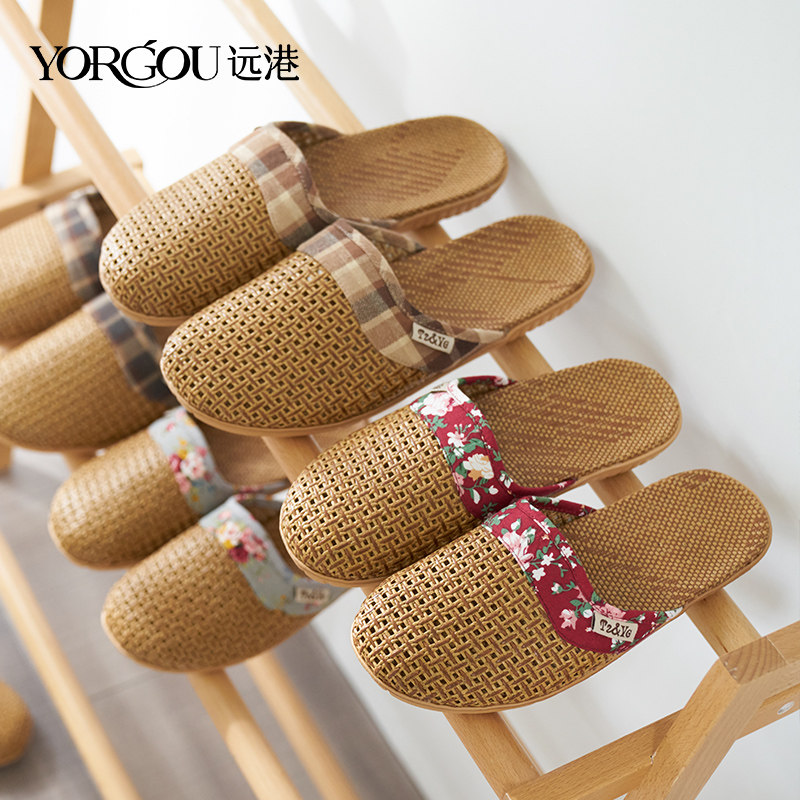 Far-Port Fujii Woven Slippers For Men And Women Summer Indoor Non-slip Baotou Residence For Home Summer Cool Mat Linen Sandals