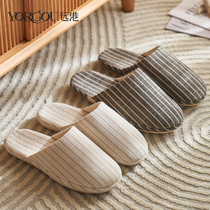 Far-port Spring-autumn-thin cotton linen slippers Soft bottom womens indoor home Home cotton floor Baotou Four Seasons mens summer