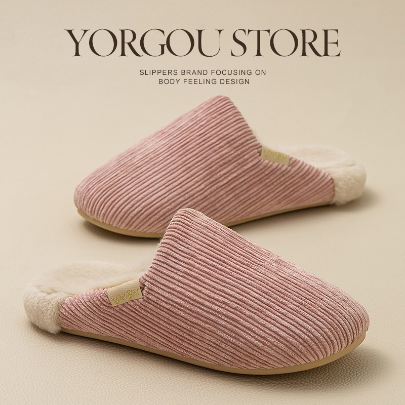 Yuangang Cotton Slippers for Women, Autumn and Winter, Warm Indoor 2026 New Model, Home Use, Fleece-Lined, Non-Slip, Men's Style, Winter