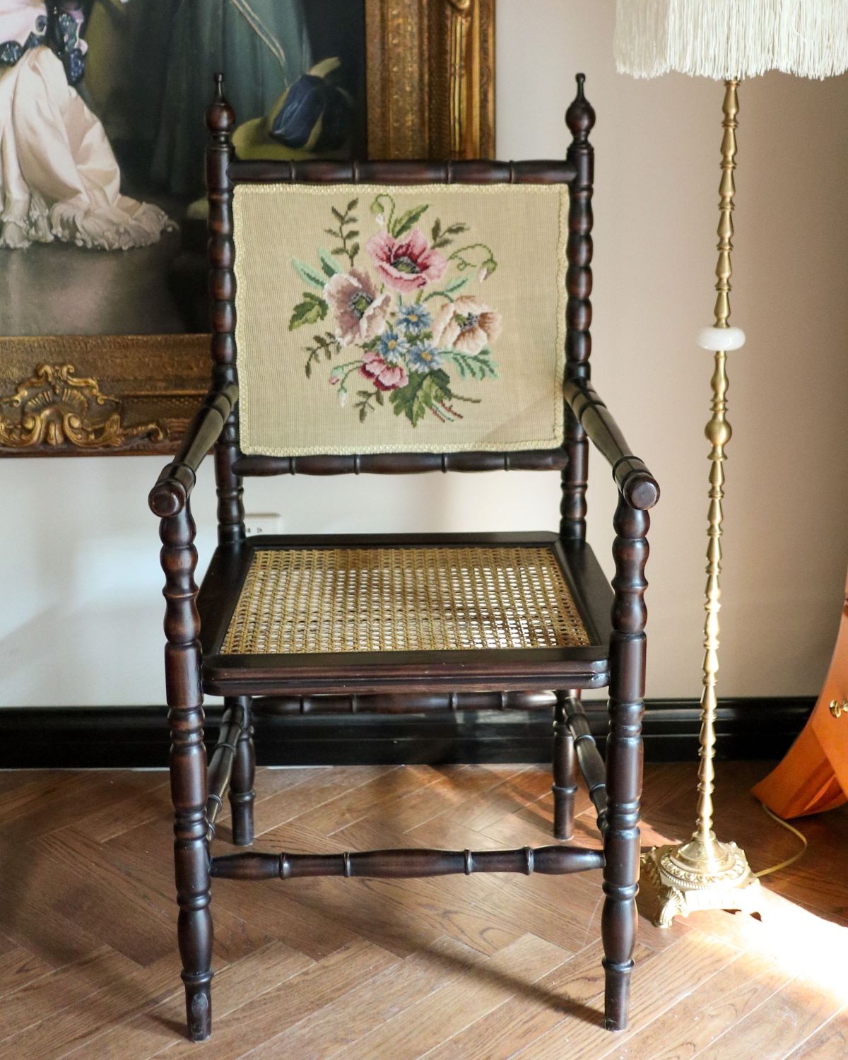 Antiquity and Aesthetics {Flower Room} Vintage Style Rattan Chinese Style Retro Embroidery Pattern Single Solid Wood Chair