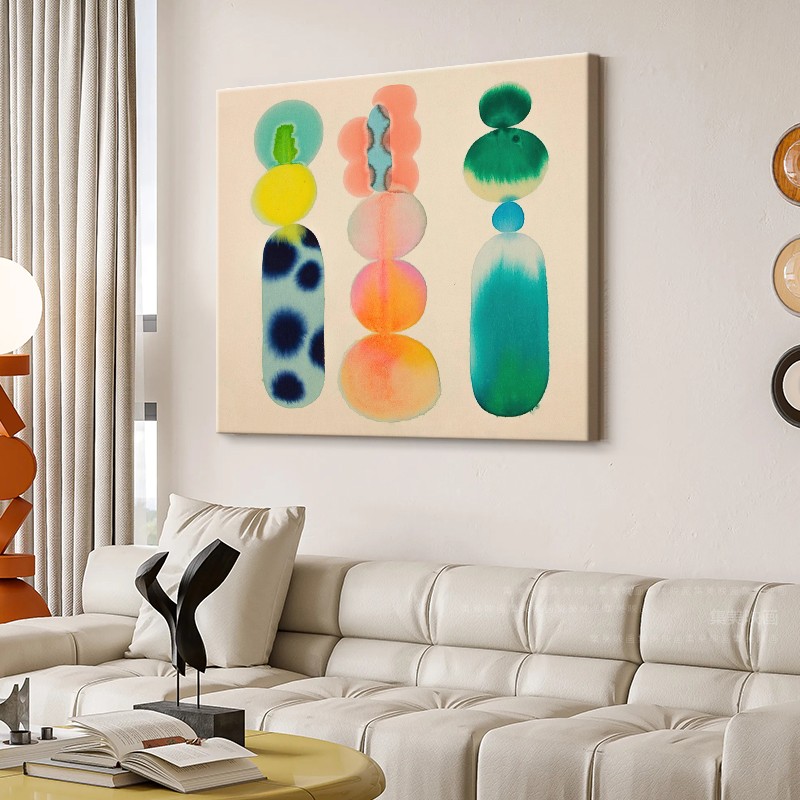 Geometric Abstract Entrance to the family Guan Guan Decoration Painting Color Art Living Room Sofa Background Wall Hanging Cream Wind Folk Sleeping Mural-Taobao