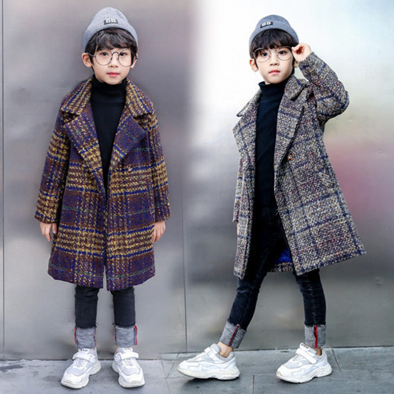 New boy hairy, great coat and autumn winter clothing children's medium long version of blouses thickened Korean version of great boy's jacket tide