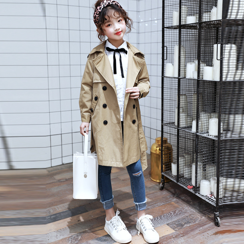 Girls' windbreaker Korean version of the new spring and autumn clothes in the big boy's foreign style medium and long version of the children's suit British style little girl's coat