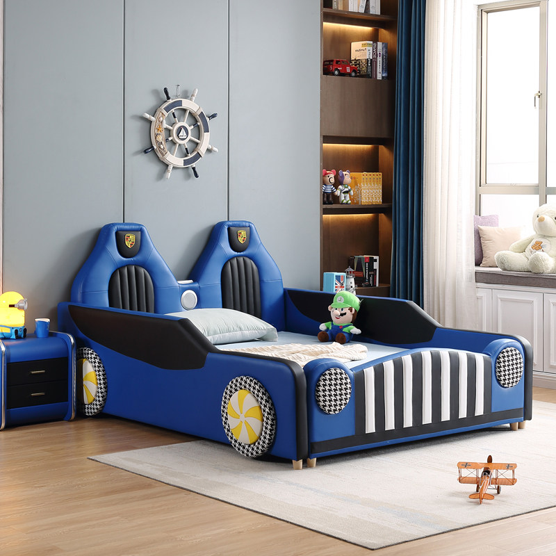 Car bed children's bed boy boy 1 5m creative car 1 2m cartoon with guardrail single bed sports car leather bed