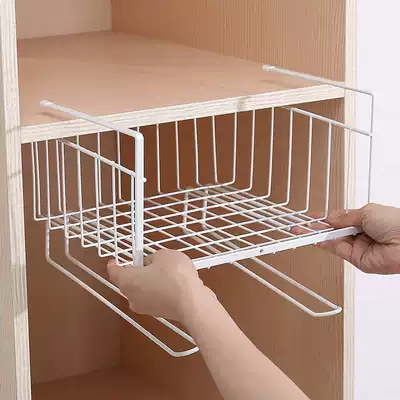 Kitchen shelf bedroom wall-mounted bedside storage basket bedside adhesive hook pendant storage layer rack integral cabinet lower rack