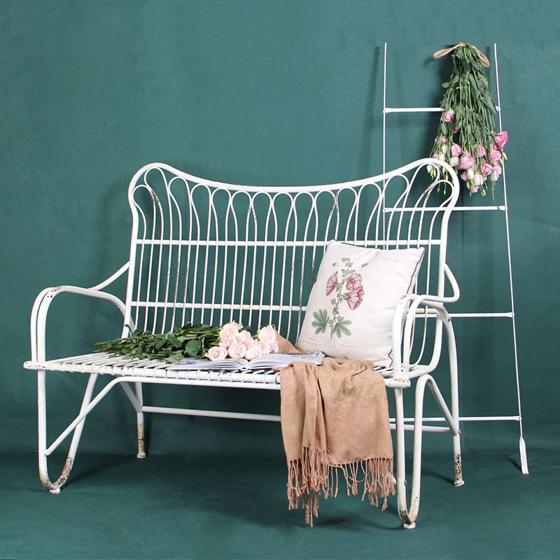 Outdoor Furniture Iron Art Casual Chair Eu Style Double Chair Pure White Retro Hollowed-out Balcony Chair