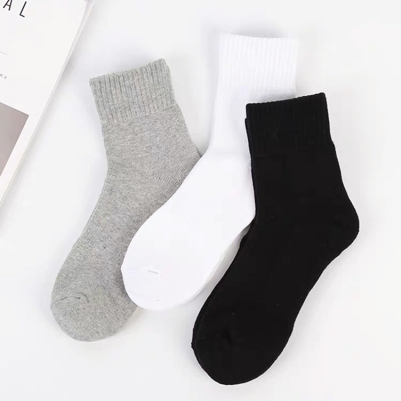 (3 pairs) Gvzpea mid-tube black and white gray towel bottom breathable sexy sweat-absorbing men's sports socks