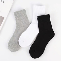(3 pairs) Gvzpea mid-tube black and white gray towel bottom breathable sexy sweat-absorbing mens sports socks