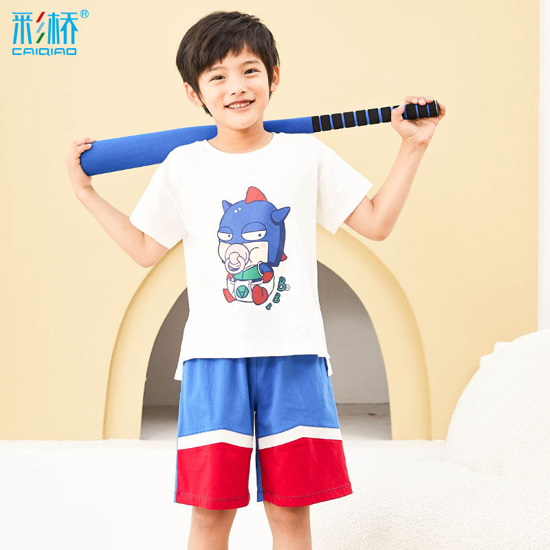 Caiqiao summer boy pajamas cotton middle child baby air conditioning clothing children children home clothing set thin