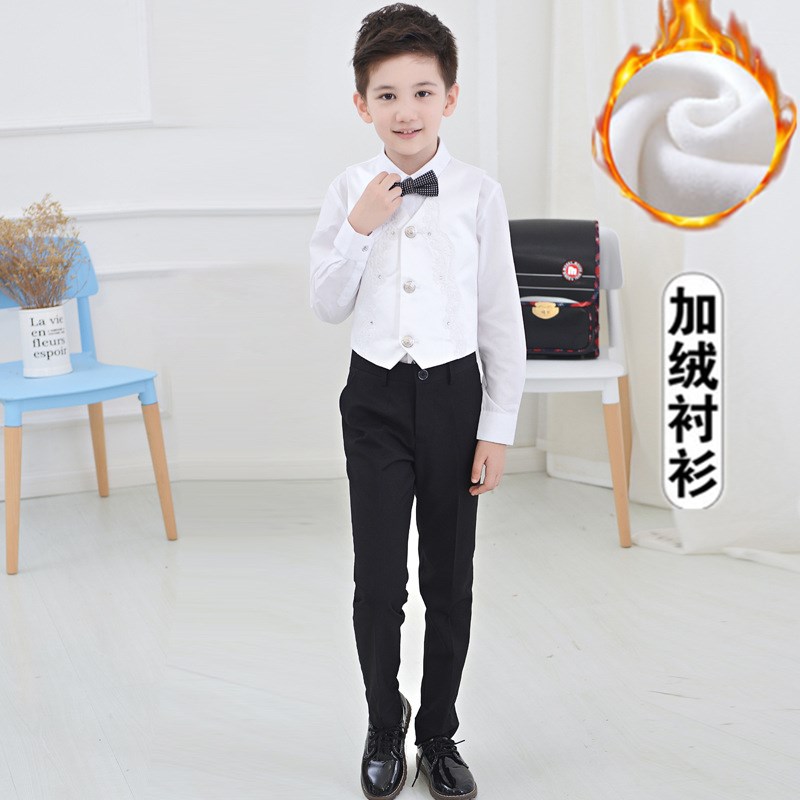 . Trai trắng cộng với nhung áo giáp quần đỏ bộ chủ trang phục childrens đàn piano hoa váy biểu diễn.