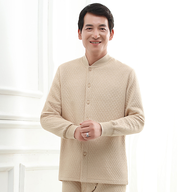 ấm mens đồ lót màu bông trung niên và người già và womens bông dày cardigan lạnh chống quần cũ người đàn ông mùa thu được thiết lập.