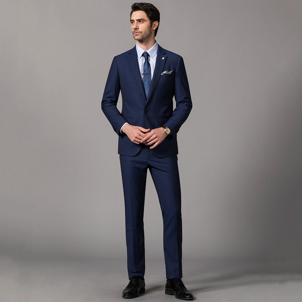 Suit Mans Brighton Youth Business ăn mặc Edry len Suit nam xanh sọc 815.003