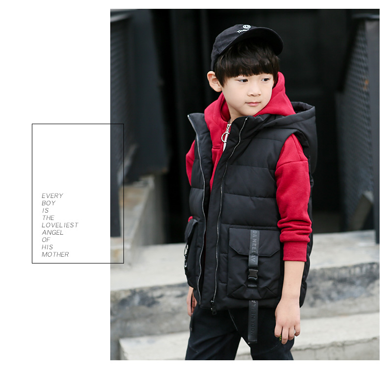 Quần áo bé trai cotton vest mùa đông 2018 mới cho bé lớn mùa thu và mùa đông vest trùm đầu dày Hàn Quốc áo khoác cho bé gái