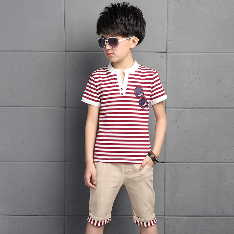 Quần áo bé trai mùa hè 2019 cho bé lớn mới hè hè tay ngắn hai mảnh đẹp trai đẹp trai phiên bản hàn quốc - Phù hợp với trẻ em váy trẻ em 10 tuổi