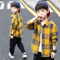 Childrens clothing boys  long-sleeved shirt autumn 2021 new middle and large childrens cotton plaid shirt spring and autumn foreign style Korean version