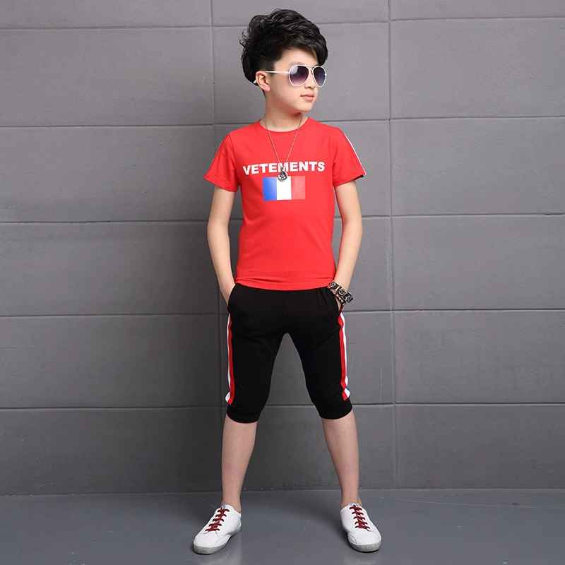 Quần áo bé trai mùa hè 2019 cho bé lớn mới hè hè tay ngắn hai mảnh đẹp trai đẹp trai phiên bản hàn quốc - Phù hợp với trẻ em váy trẻ em 10 tuổi