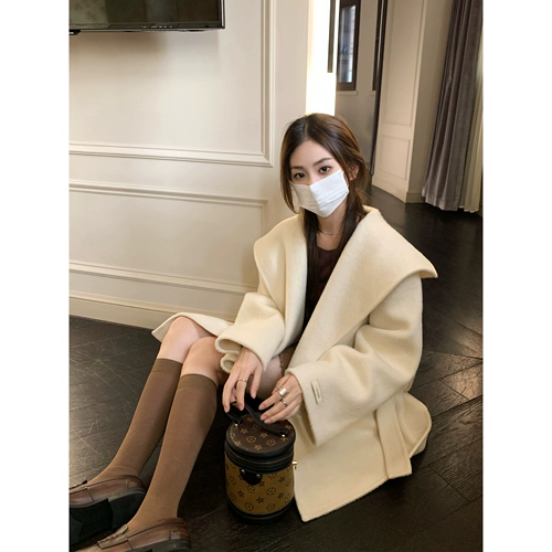 Шерстяной плащ, зимнее двусторонное шерстяное пальто, премиум класс, яркий броский стиль