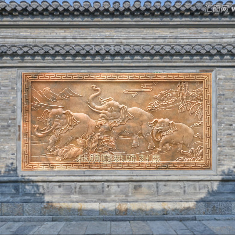Sunset red stone sculpture relief marble sunset red elephant mural courtyard wall screen photo wall shadow wall floor carving