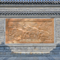 Sunset red stone sculpture relief Marble Sunset red elephant mural Courtyard wall screen Photo wall Shadow wall Wall floor sculpture