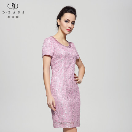 迪贝丝春季新款时尚蕾丝晚宴婚庆礼服连衣裙女