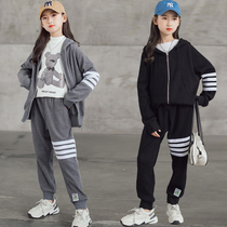 Tide brand TB four-bar sweater cardigan girl Autumn fashion suit fried street loose childrens mens sports two-piece set