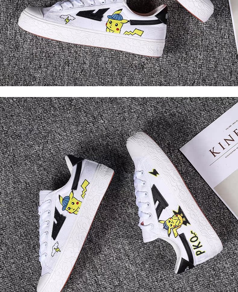 Kéo lại giày nam vẽ tay giày bạt nổ phim hoạt hình Pikachu nam và nữ graffiti giày tự làm xu hướng giày nam - Plimsolls giày the thao nam giá rẻ