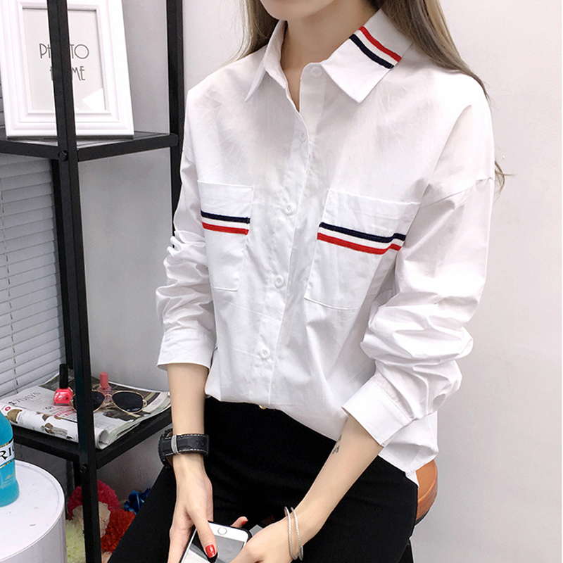 White shirt girl spring and autumn 2022 new junior high school students college wind loose top long-sleeved shirt