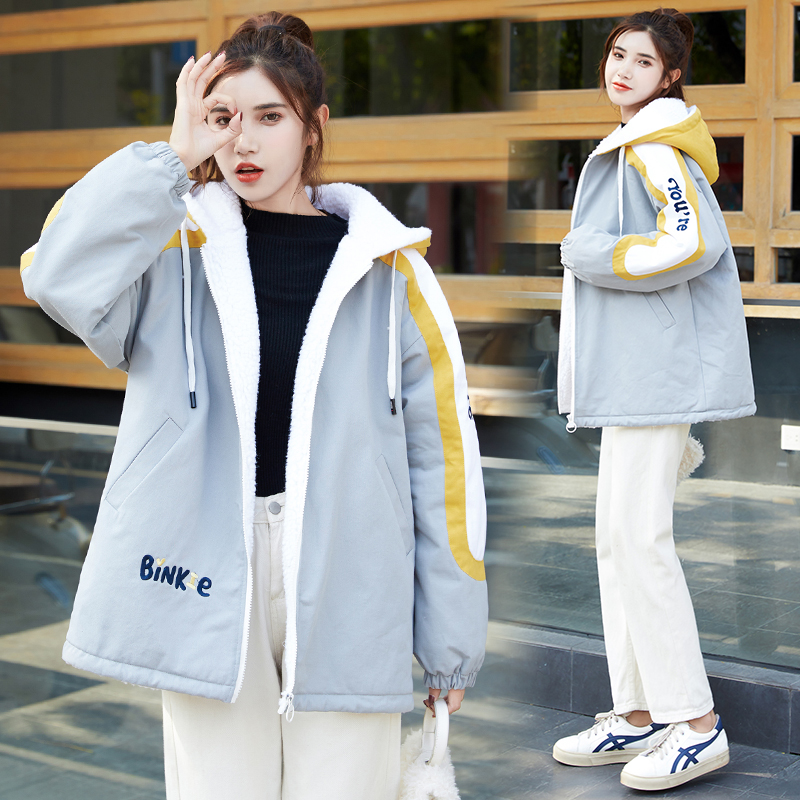 Girls' winter fleece jacket tooling 2021 new junior high school and high school students thickened cotton clothes Korean version of cotton jacket