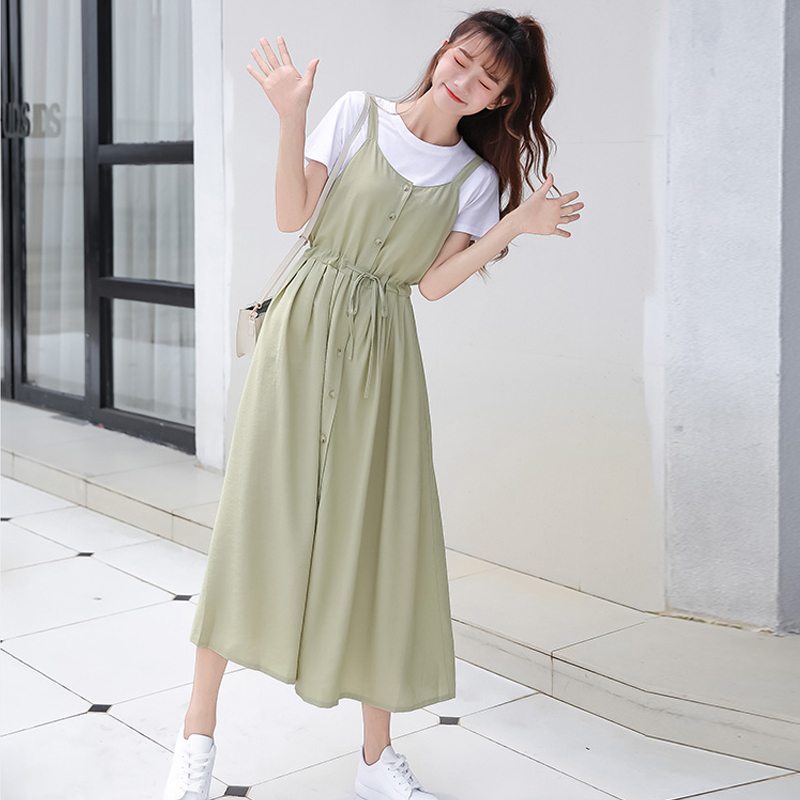 Strap skirt girl Mori long skirt summer dress 2022 new junior high school student dress two-piece suit