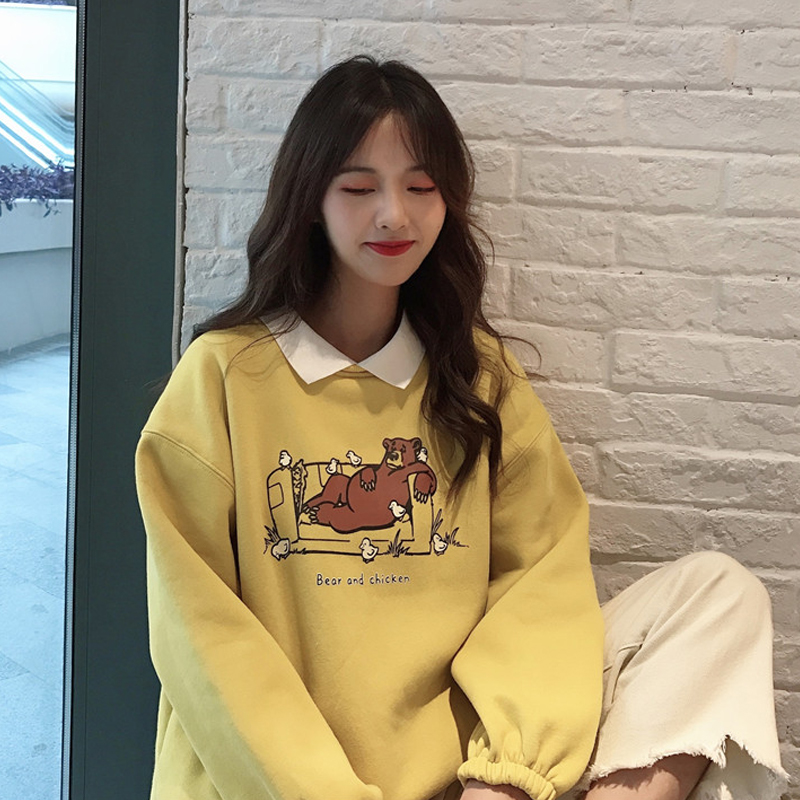 Gush thickened fake two-piece sweatshirt 2021 new autumn and winter clothing junior high school students loose Korean version 100 lap up clothes