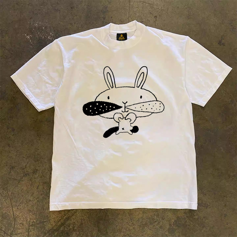 Make Money and Do Charity Three-Thread 260 Pure Cotton Double Yarn Upupxia Upward Hero Couple Women's Loose Short-Sleeved T-Shirt Men's